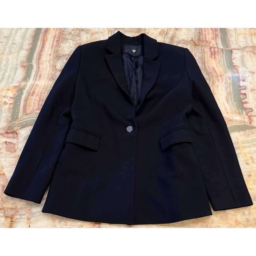 Maje Women's Blazer Jacket Black Single Breasted Notch Lapel Minimalist 36